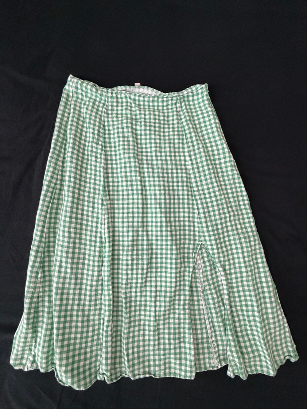 LOFT Green and White Gingham A-Line Skirt